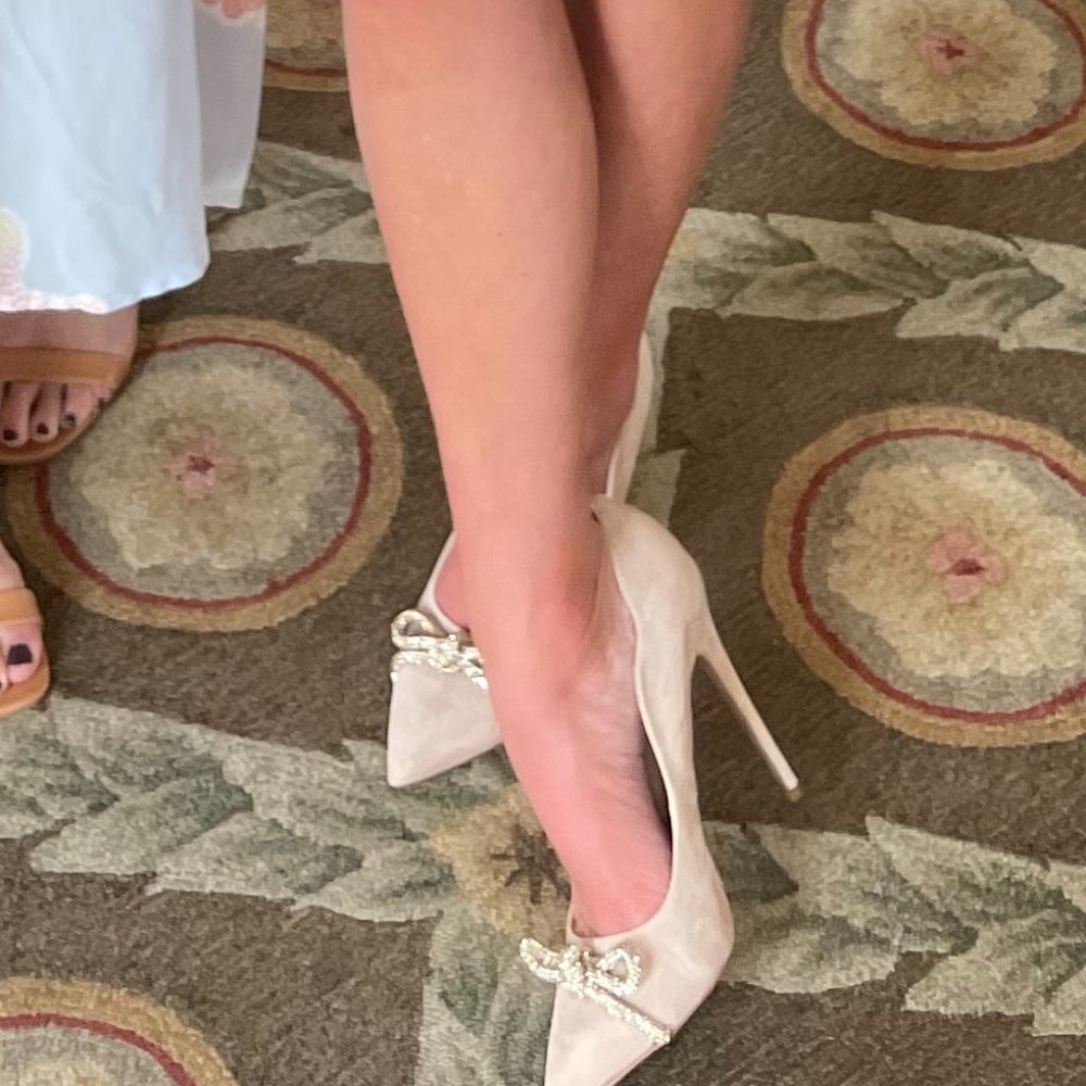 Sam Edelman Blush Pink Pointed Toe Crystal Bow Pumps